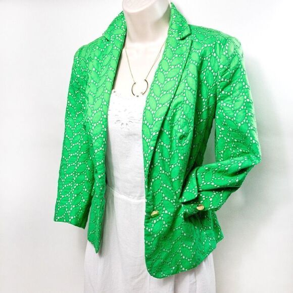 Vince Camuto Spring Green Eyelet Lace Suit Jacket Sz 0 - Picture 3 of 14